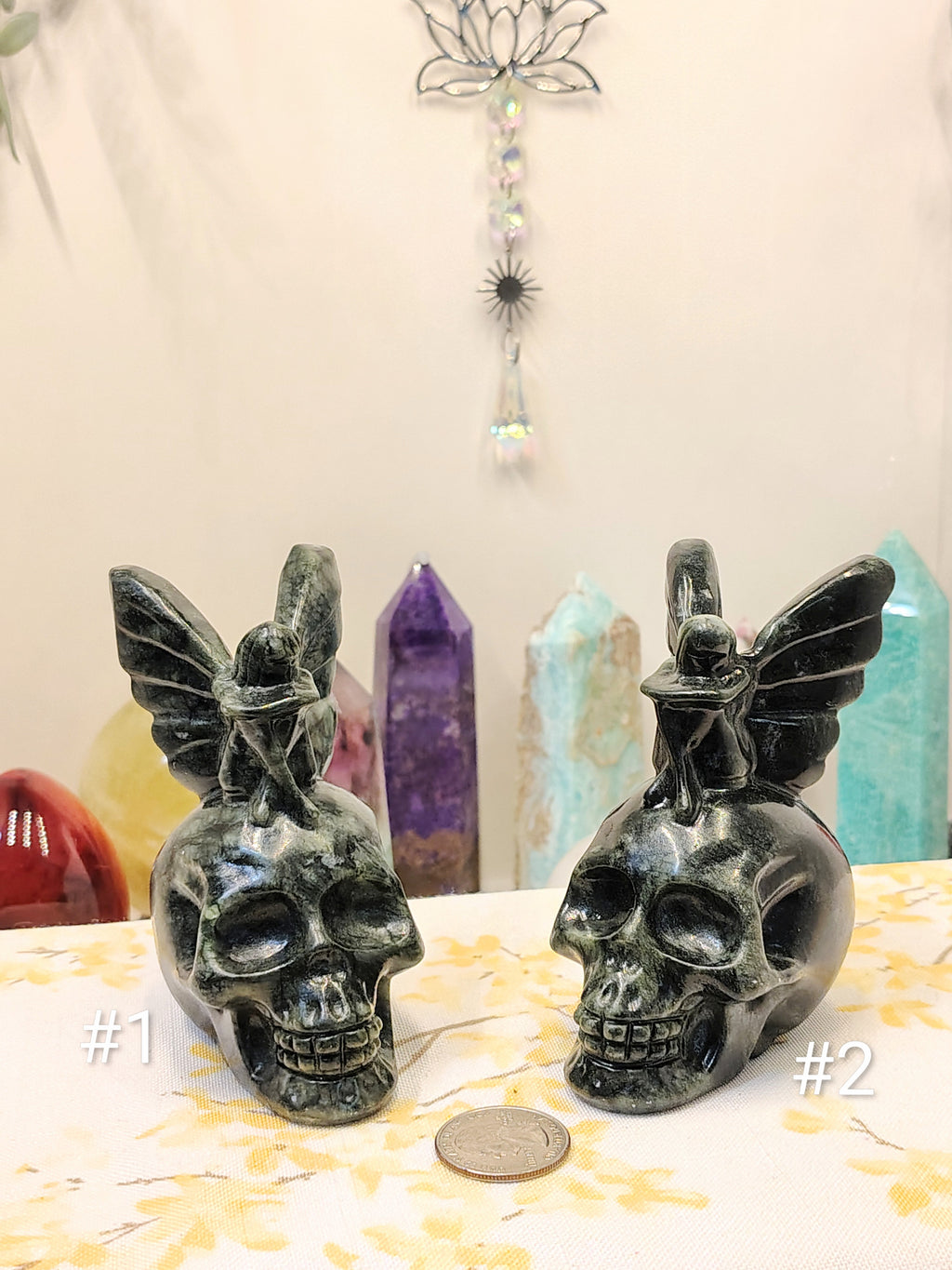 Green Jade Fairy Sitting on Skull Carving | Choose Your Piece