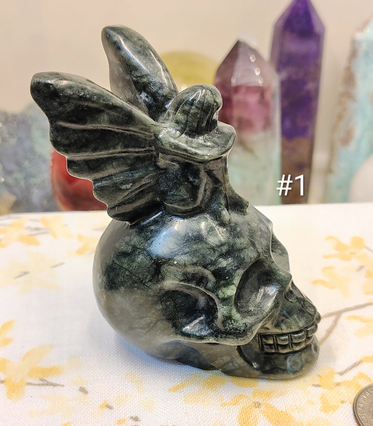 Green Jade Fairy Sitting on Skull Carving | Choose Your Piece