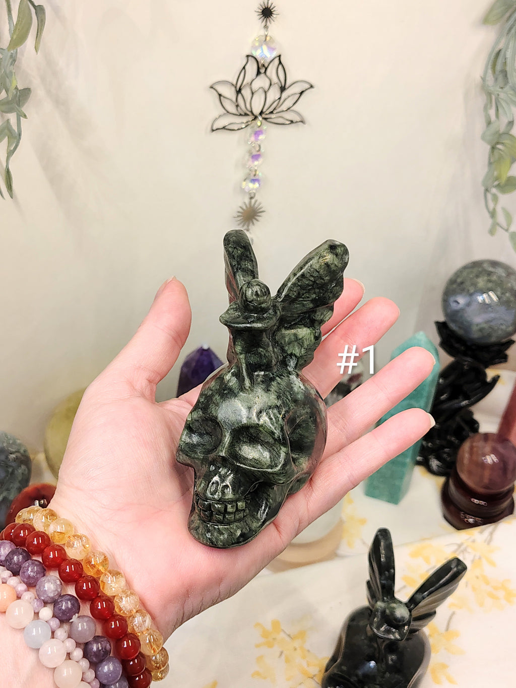 Green Jade Fairy Sitting on Skull Carving | Choose Your Piece