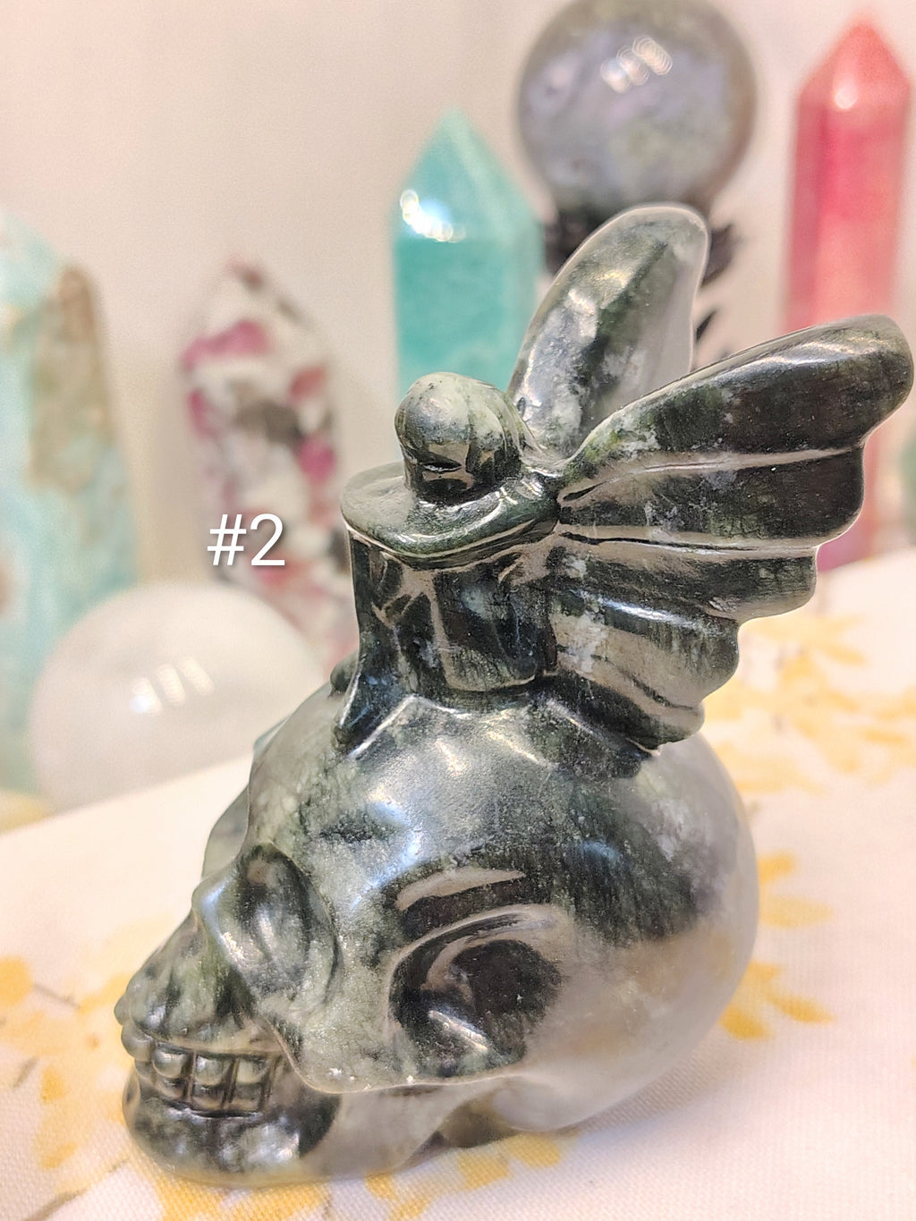 Green Jade Fairy Sitting on Skull Carving | Choose Your Piece