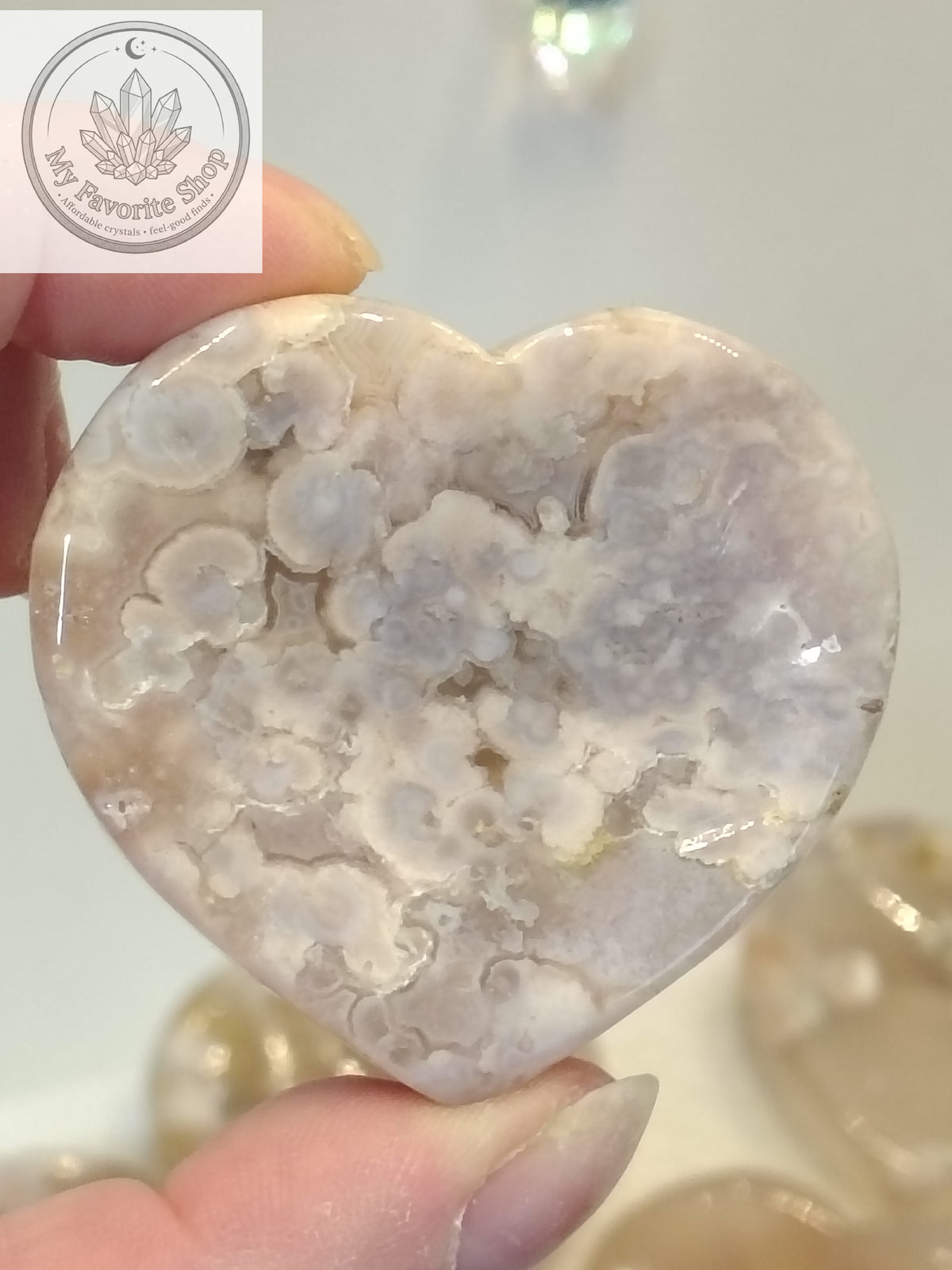 Polished Flower Agate Mini Heart Dishes / Sphere Holders
