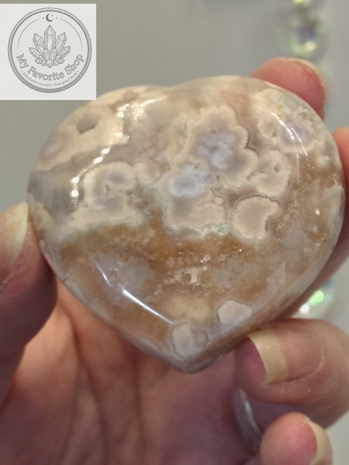Polished Flower Agate Mini Heart Dishes / Sphere Holders