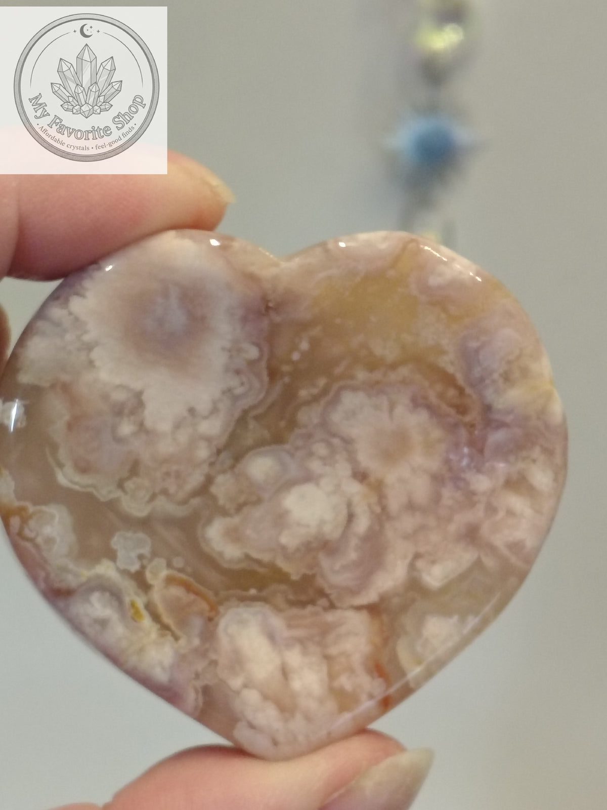 Polished Flower Agate Mini Heart Dishes / Sphere Holders