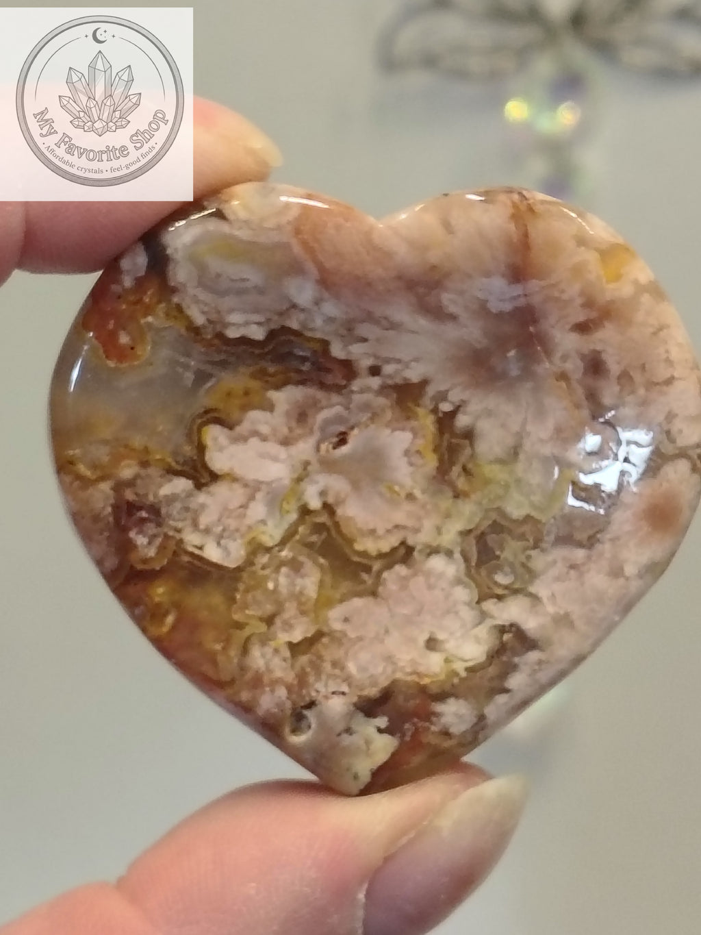 Polished Flower Agate Mini Heart Dishes / Sphere Holders