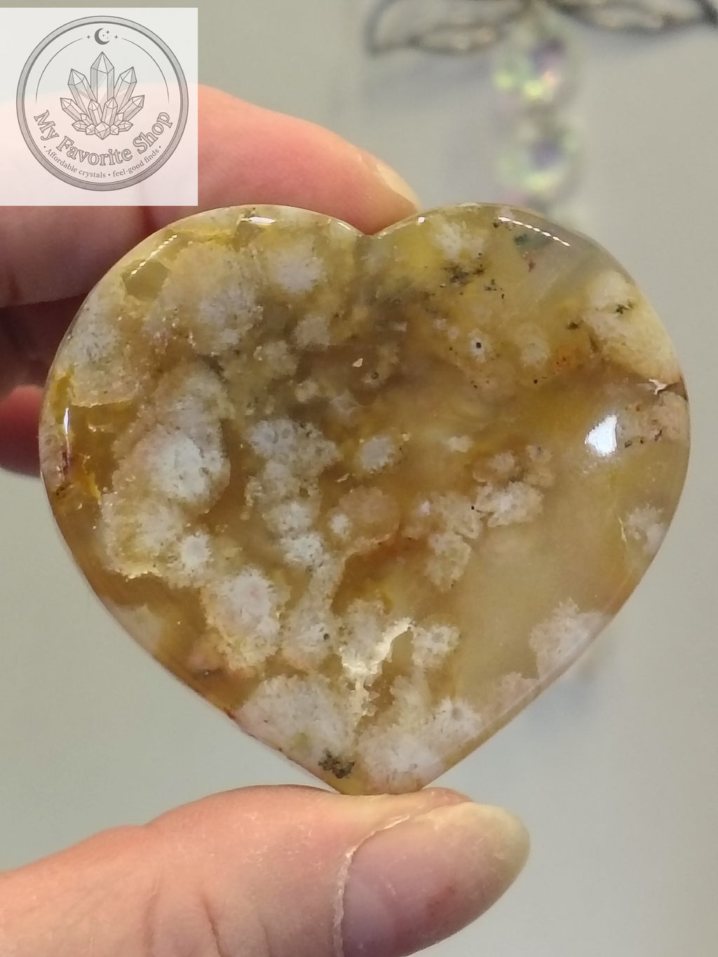 Polished Flower Agate Mini Heart Dishes / Sphere Holders