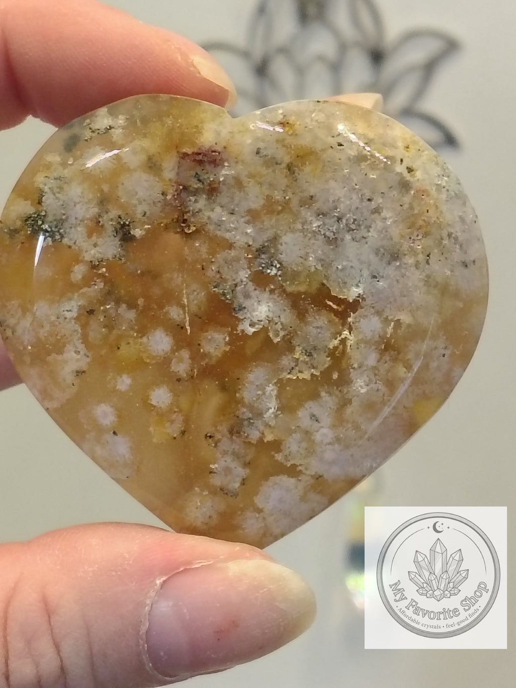 Polished Flower Agate Mini Heart Dishes / Sphere Holders