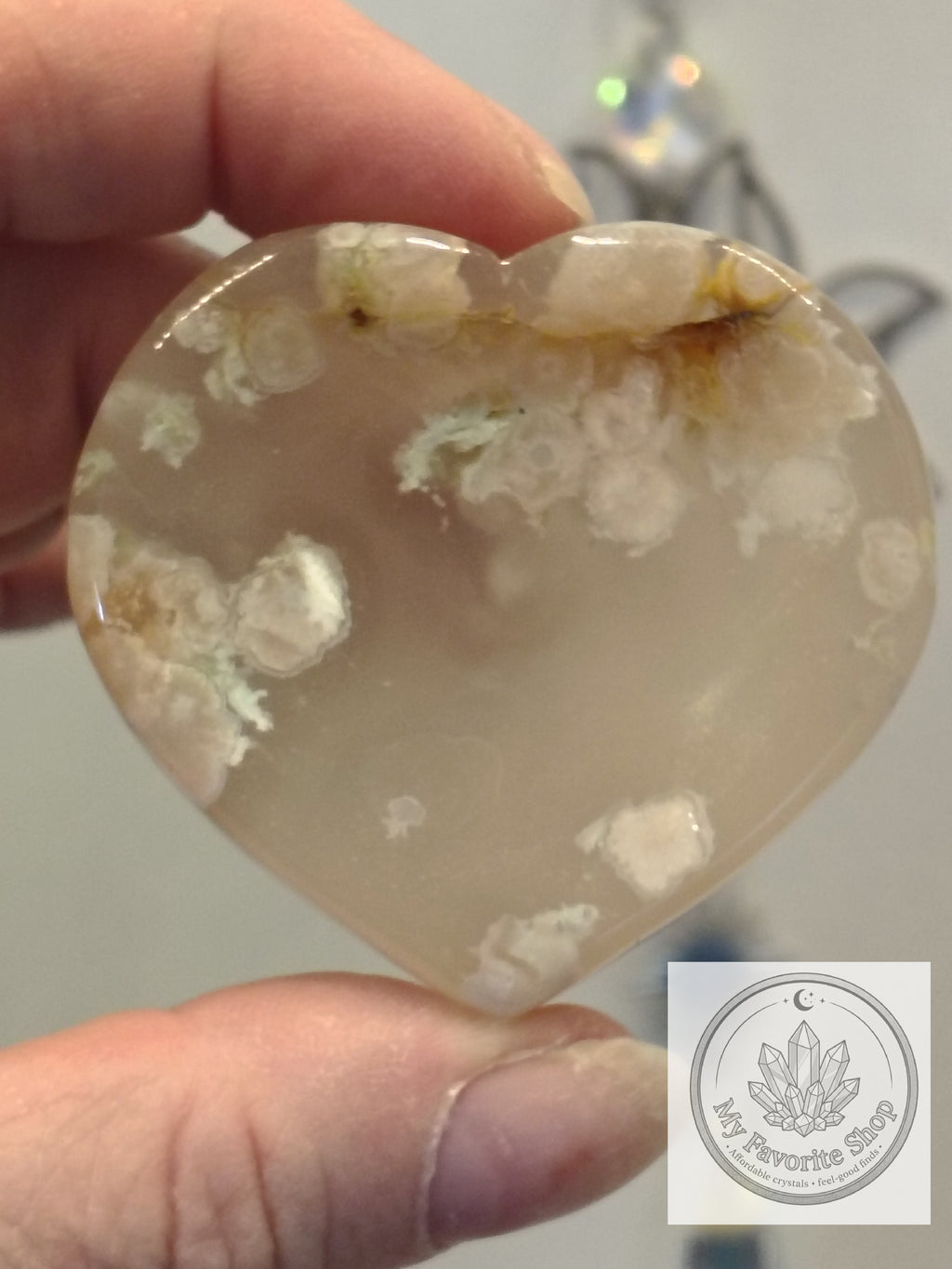 Polished Flower Agate Mini Heart Dishes / Sphere Holders