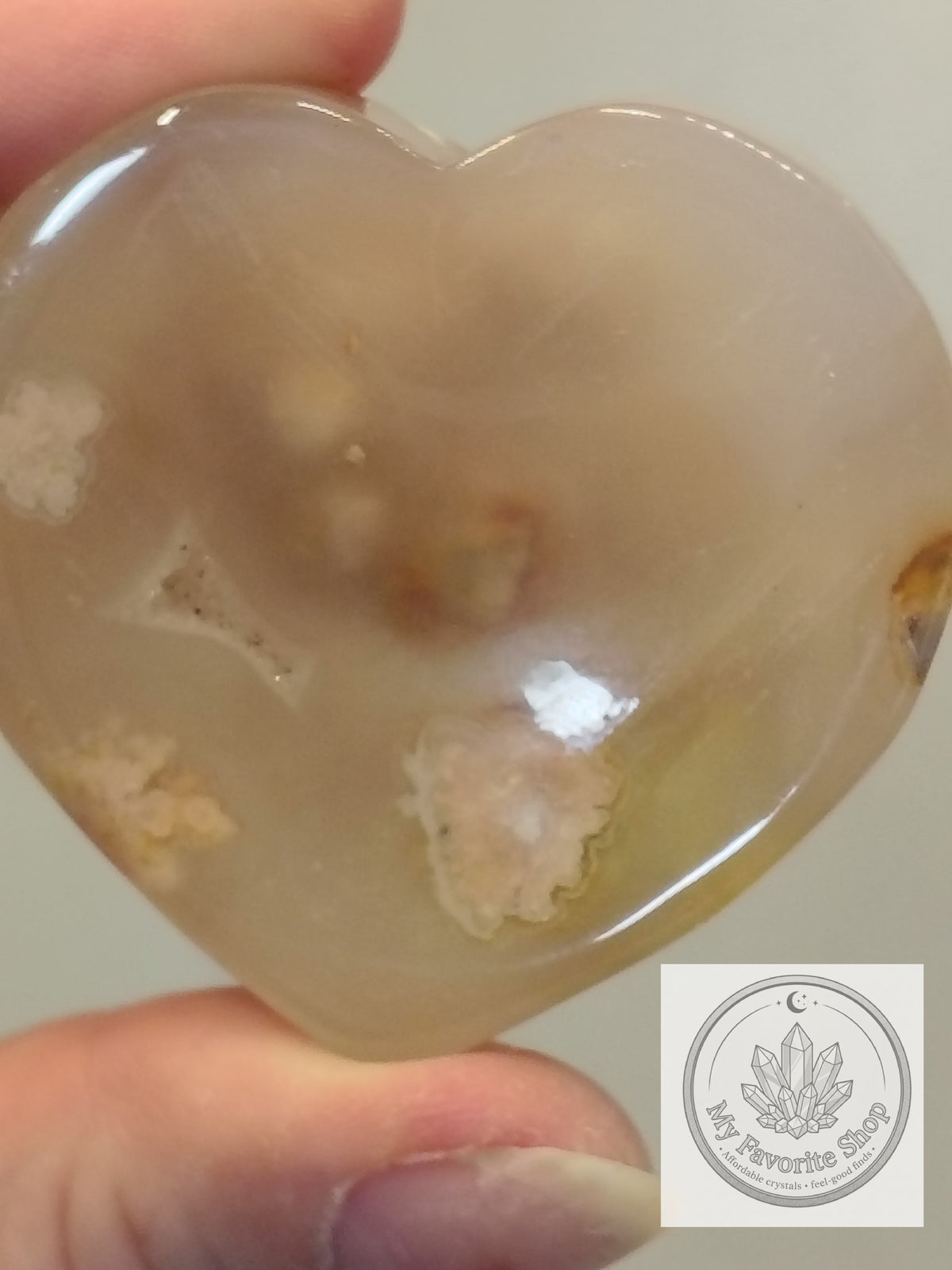Polished Flower Agate Mini Heart Dishes / Sphere Holders