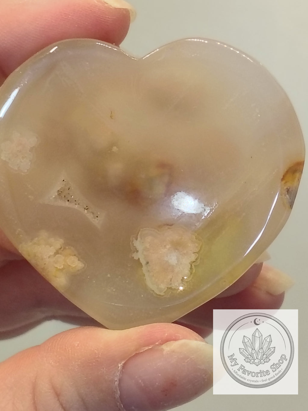 Polished Flower Agate Mini Heart Dishes / Sphere Holders