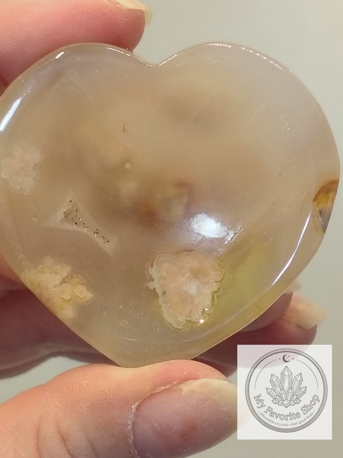 Polished Flower Agate Mini Heart Dishes / Sphere Holders