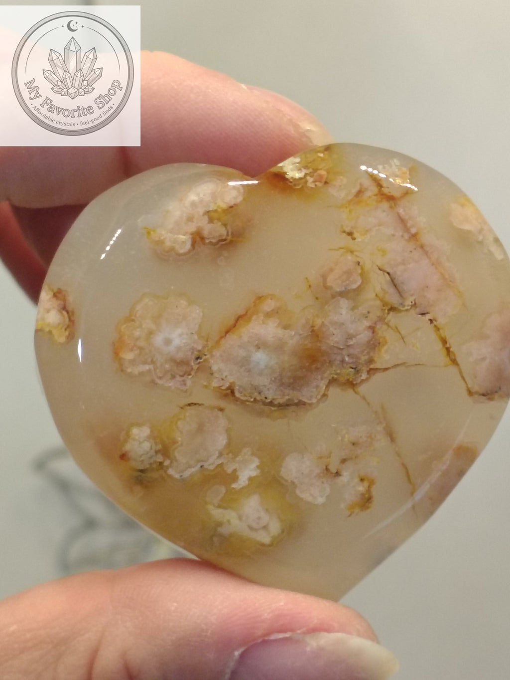 Polished Flower Agate Mini Heart Dishes / Sphere Holders