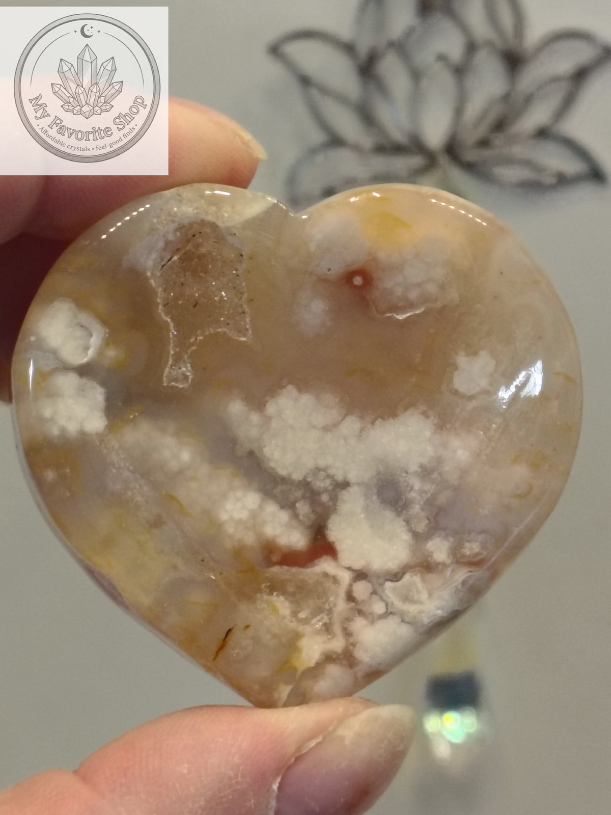 Polished Flower Agate Mini Heart Dishes / Sphere Holders