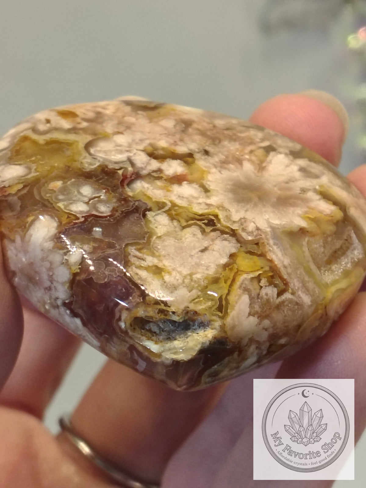 Polished Flower Agate Mini Heart Dishes / Sphere Holders