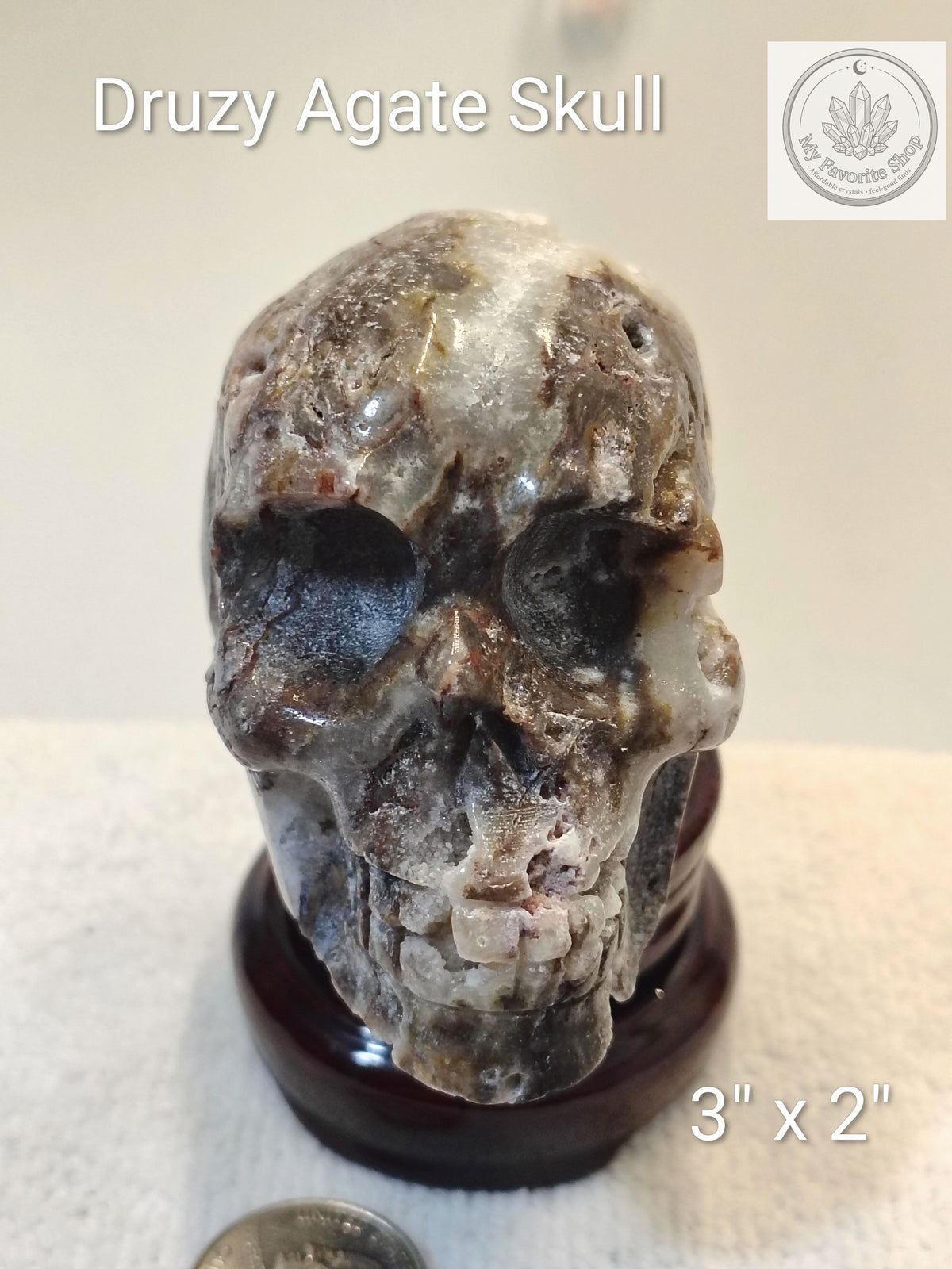 Shimmering Druzy Agate Hand-Carved Crystal Skull