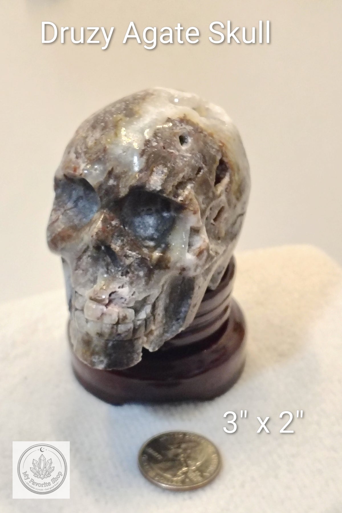 Shimmering Druzy Agate Hand-Carved Crystal Skull