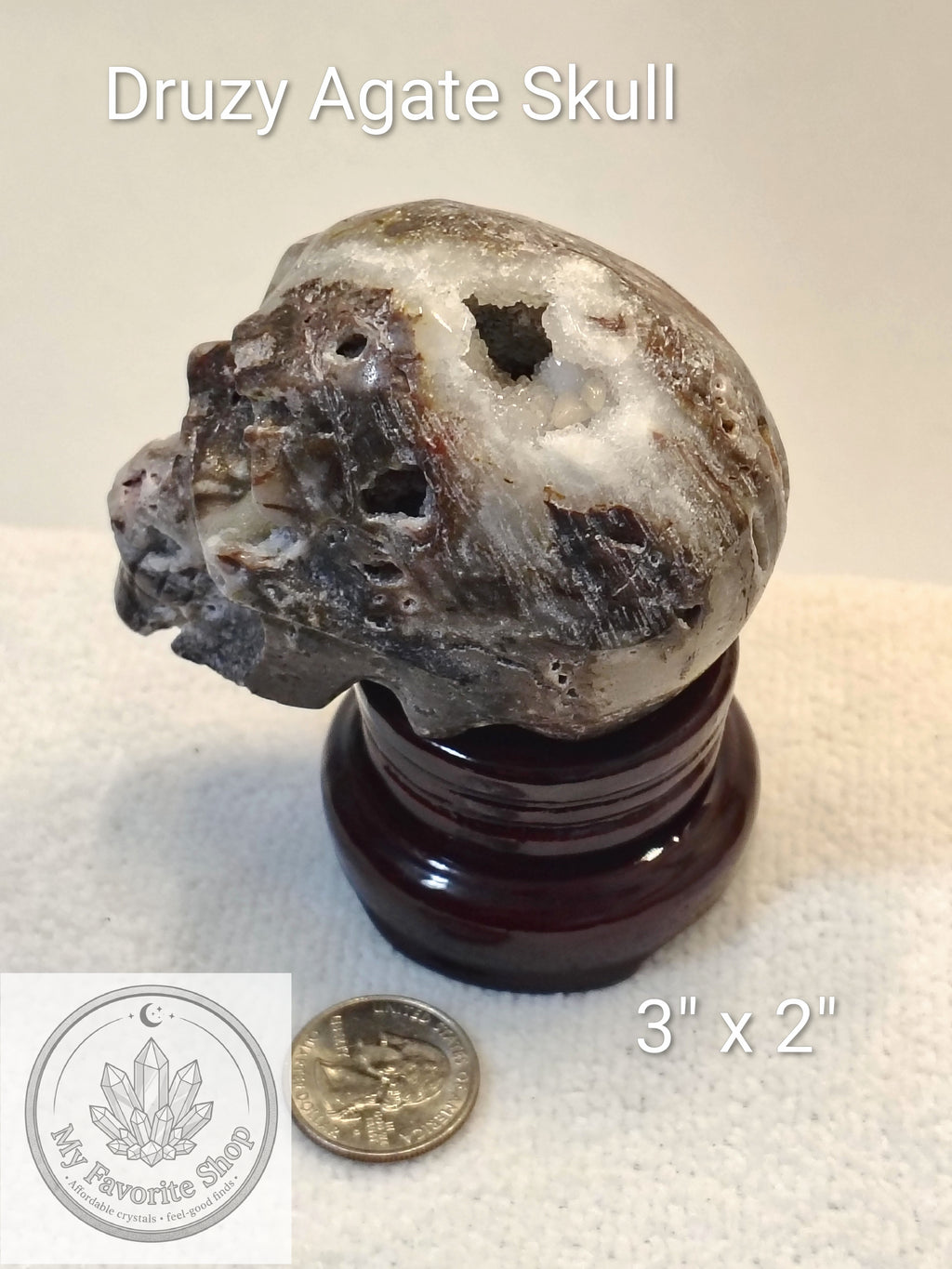 Shimmering Druzy Agate Hand-Carved Crystal Skull