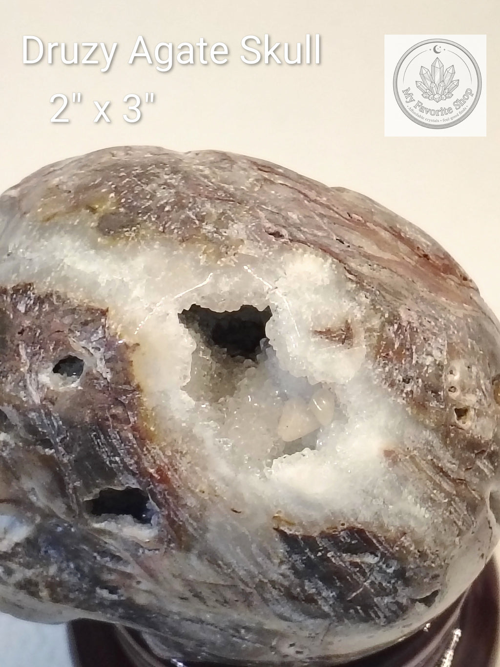Shimmering Druzy Agate Hand-Carved Crystal Skull