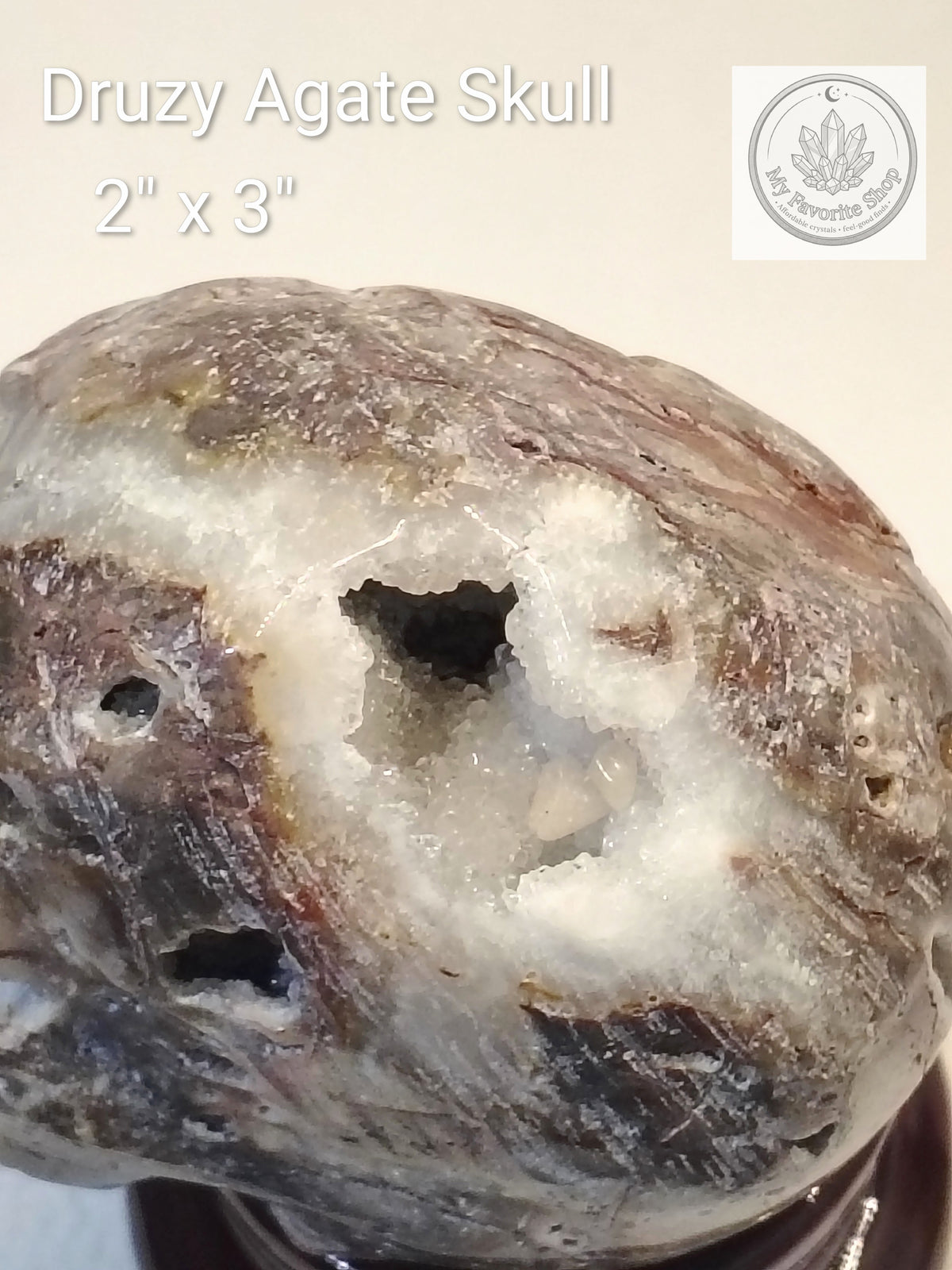 Shimmering Druzy Agate Hand-Carved Crystal Skull