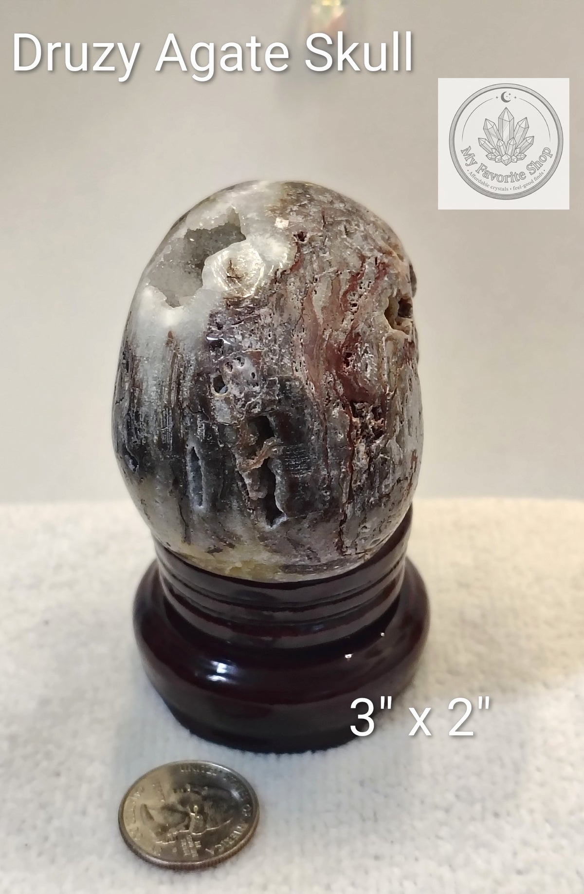 Shimmering Druzy Agate Hand-Carved Crystal Skull