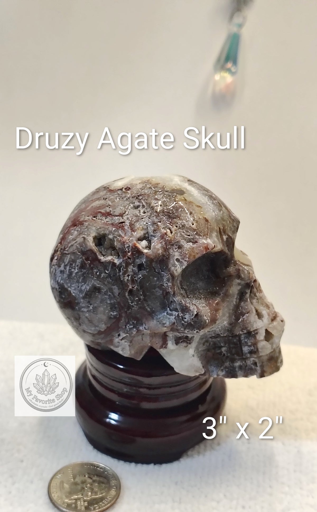 Shimmering Druzy Agate Hand-Carved Crystal Skull