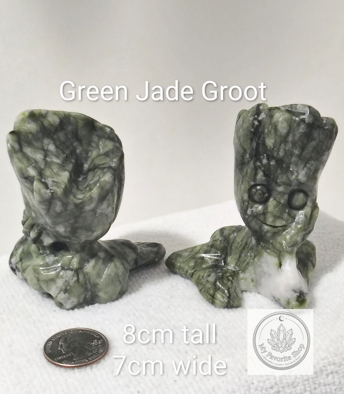 Hand-Carved Green Jade "Groot" Crystal Carving