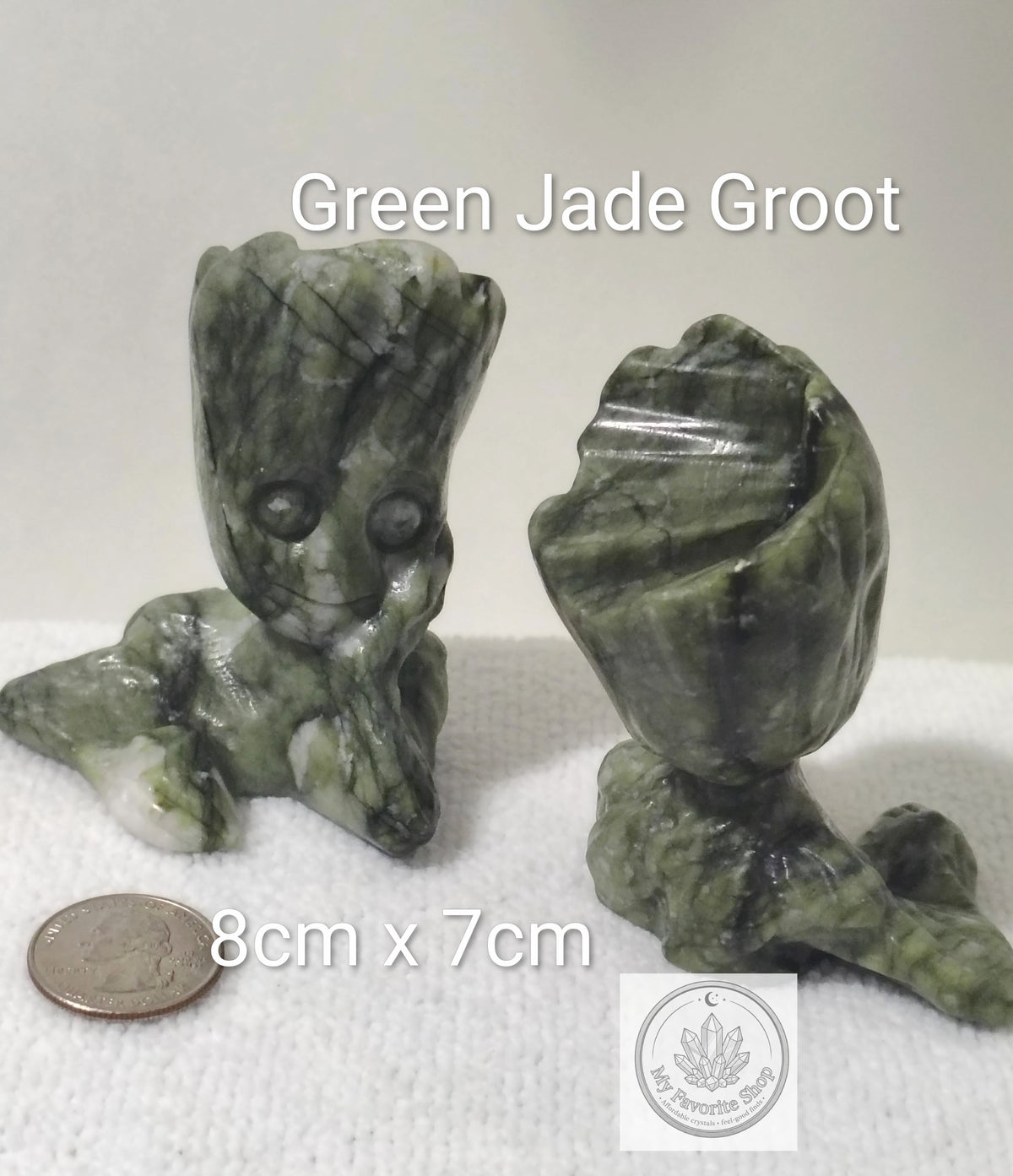 Hand-Carved Green Jade "Groot" Crystal Carving