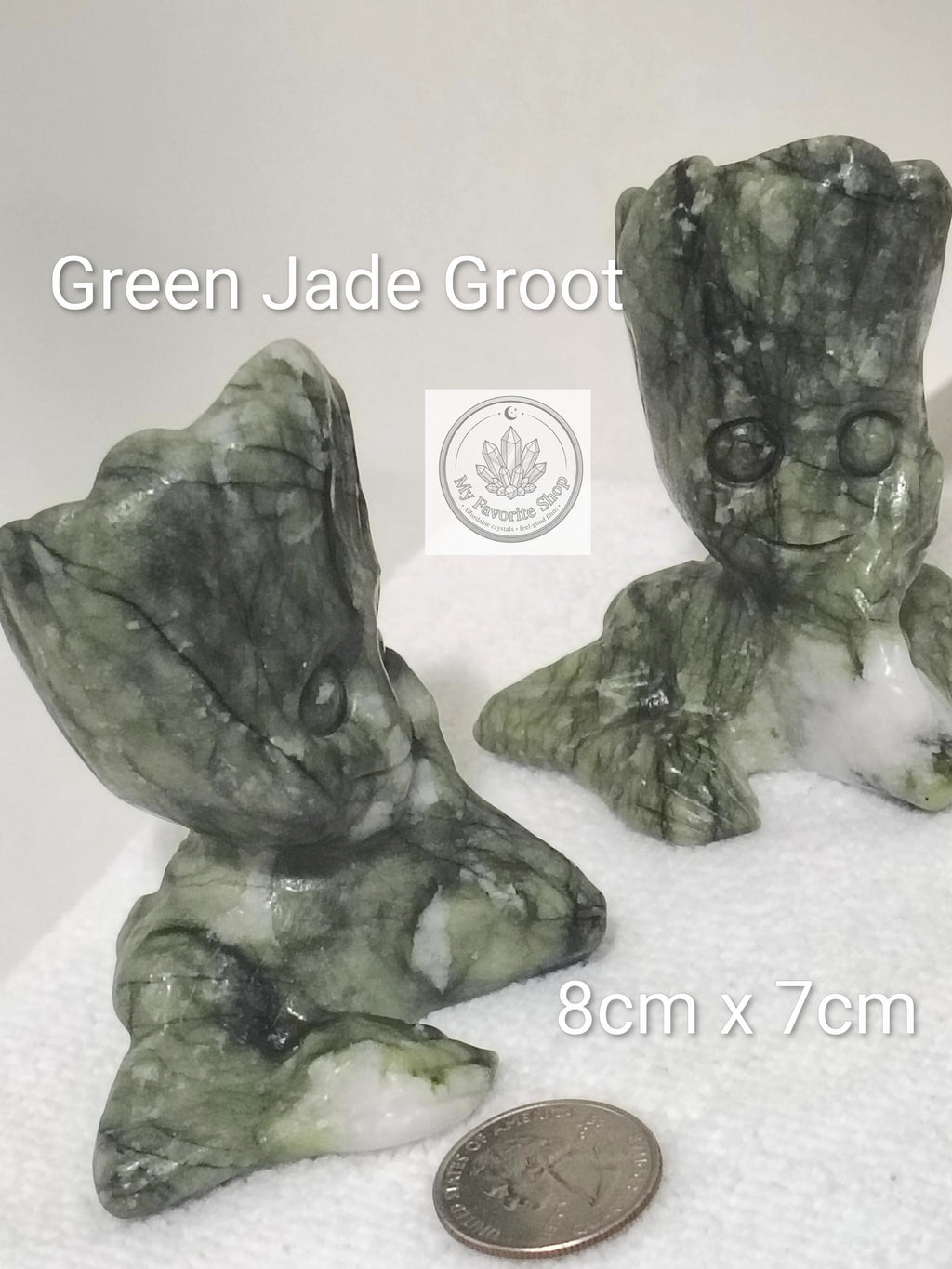 Hand-Carved Green Jade "Groot" Crystal Carving