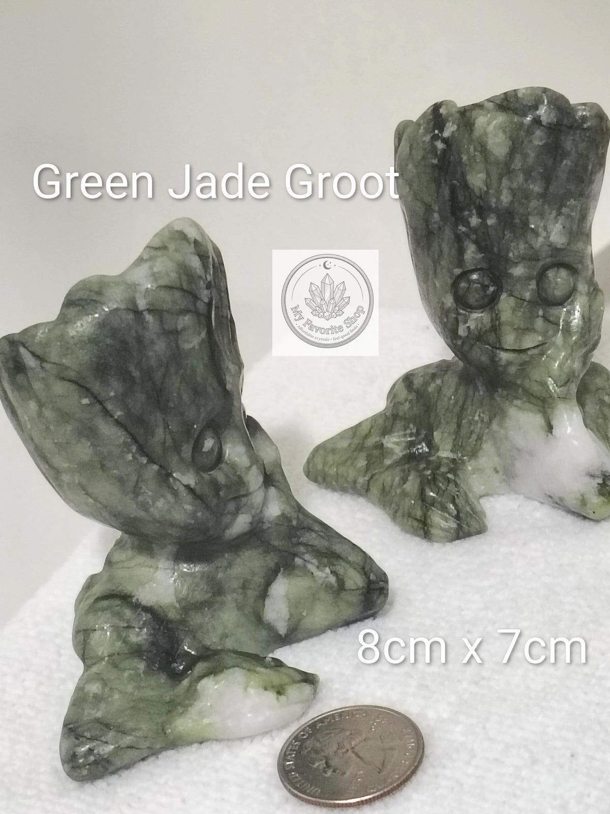 Hand-Carved Green Jade "Groot" Crystal Carving