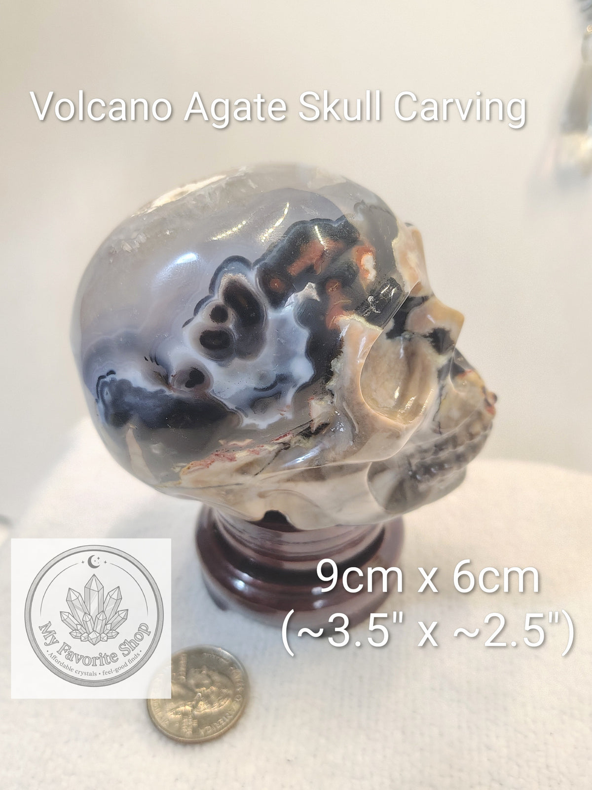 Volcano Agate Hand-Carved Crystal Skull