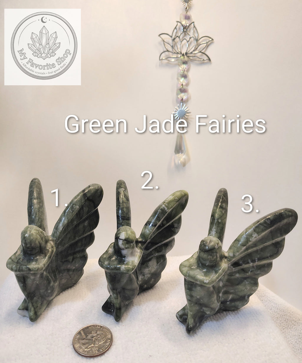 Hand-Carved Green Jade Fairy Statuettes