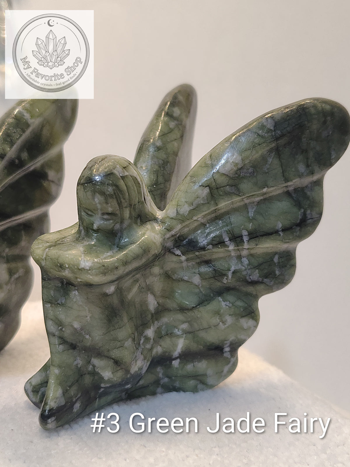 Hand-Carved Green Jade Fairy Statuettes
