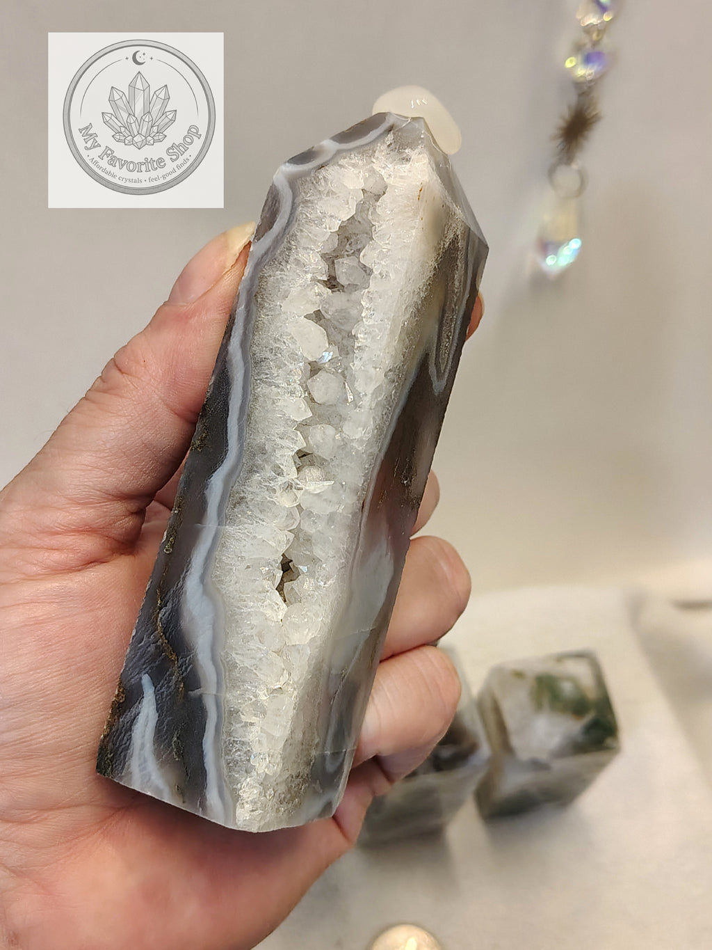 Luminous Elevation: Four-Sided Moss Agate Mini Towers