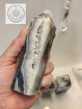 Luminous Elevation: Four-Sided Moss Agate Mini Towers