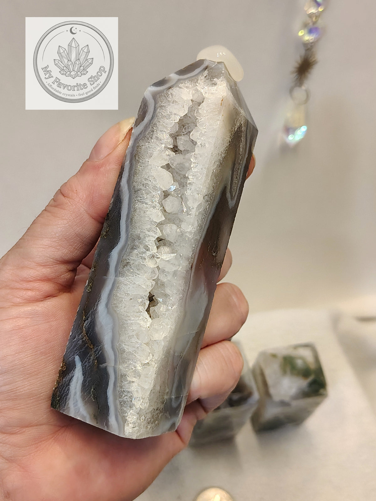 Luminous Elevation: Four-Sided Moss Agate Mini Towers