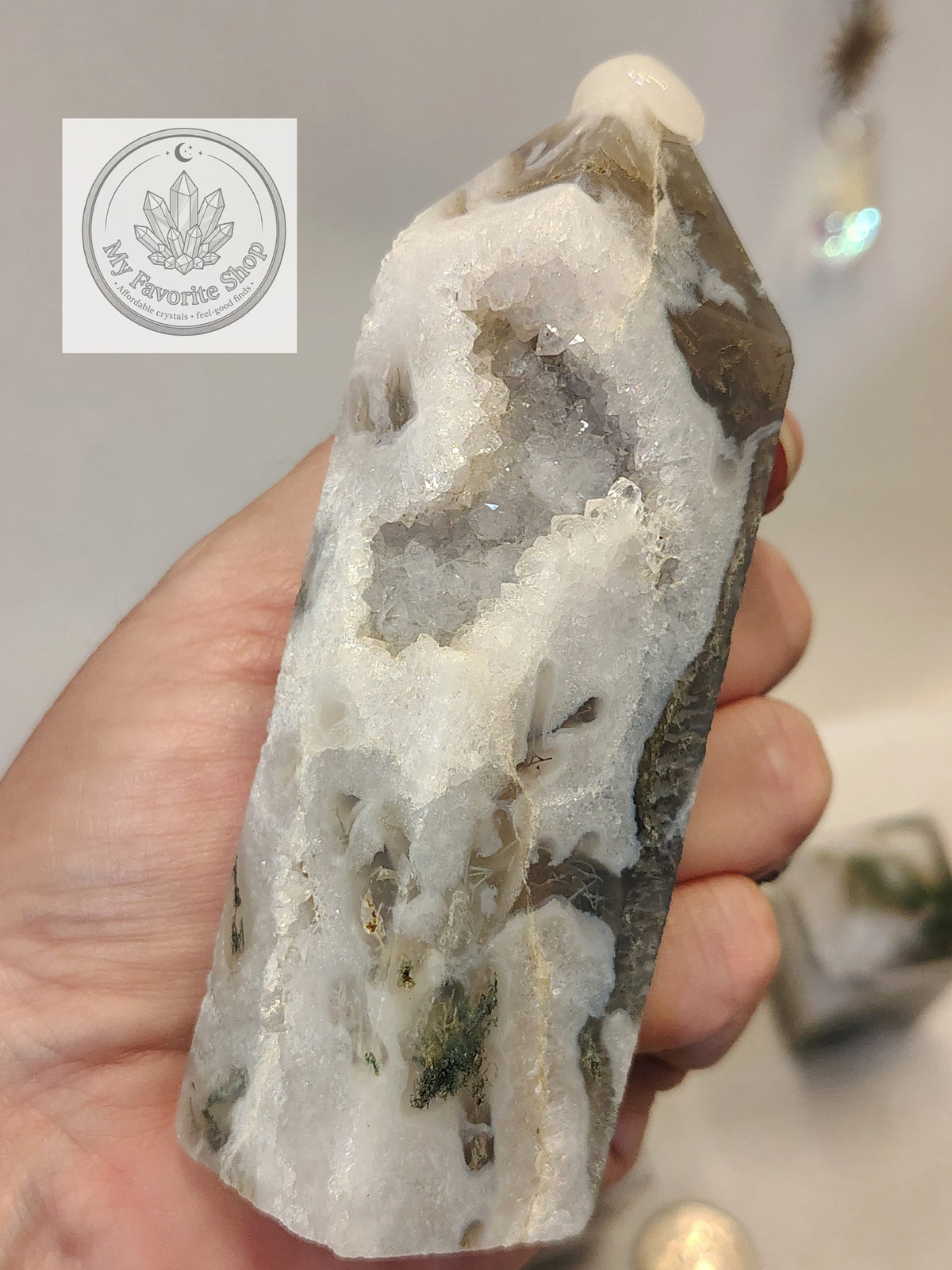 Luminous Elevation: Four-Sided Moss Agate Mini Towers