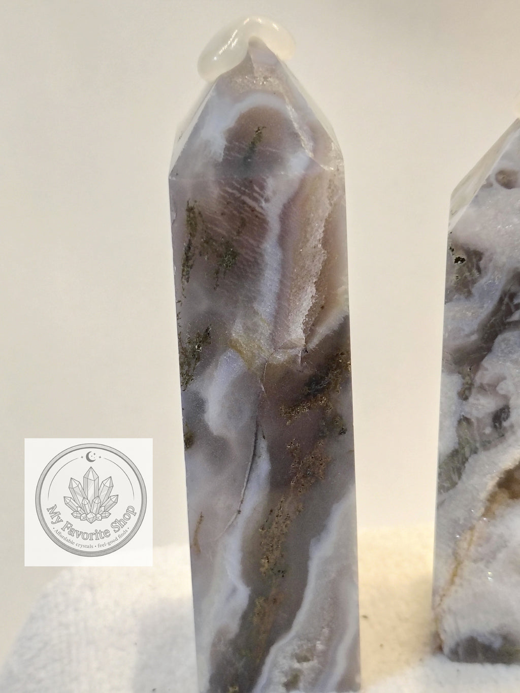 Luminous Elevation: Four-Sided Moss Agate Mini Towers