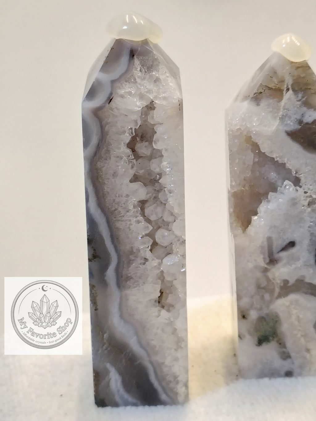 Luminous Elevation: Four-Sided Moss Agate Mini Towers