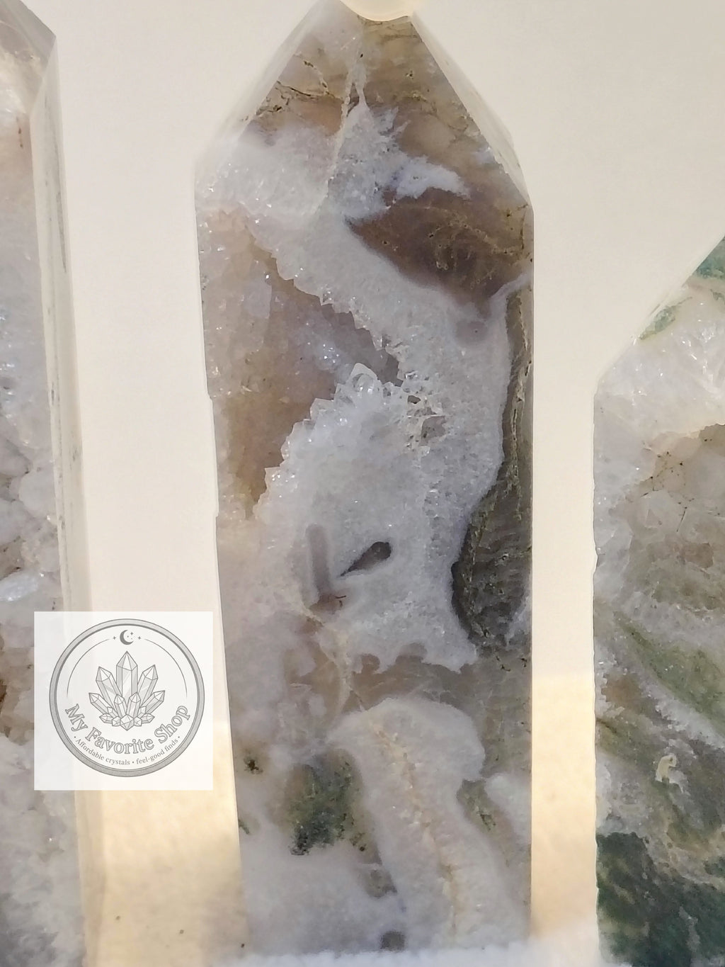 Luminous Elevation: Four-Sided Moss Agate Mini Towers