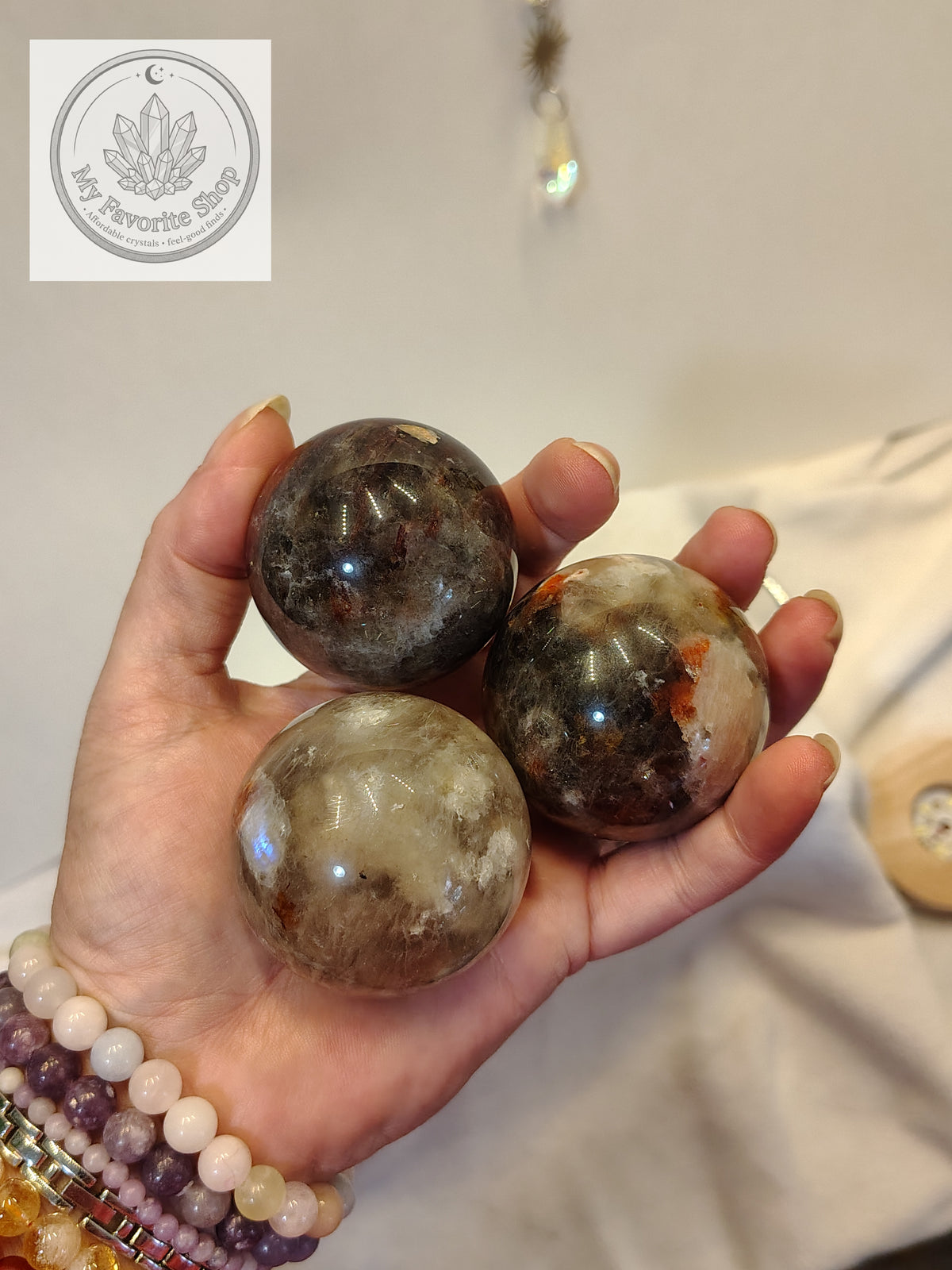 Smoky Quartz, Fire Quartz & Moonstone Sphere