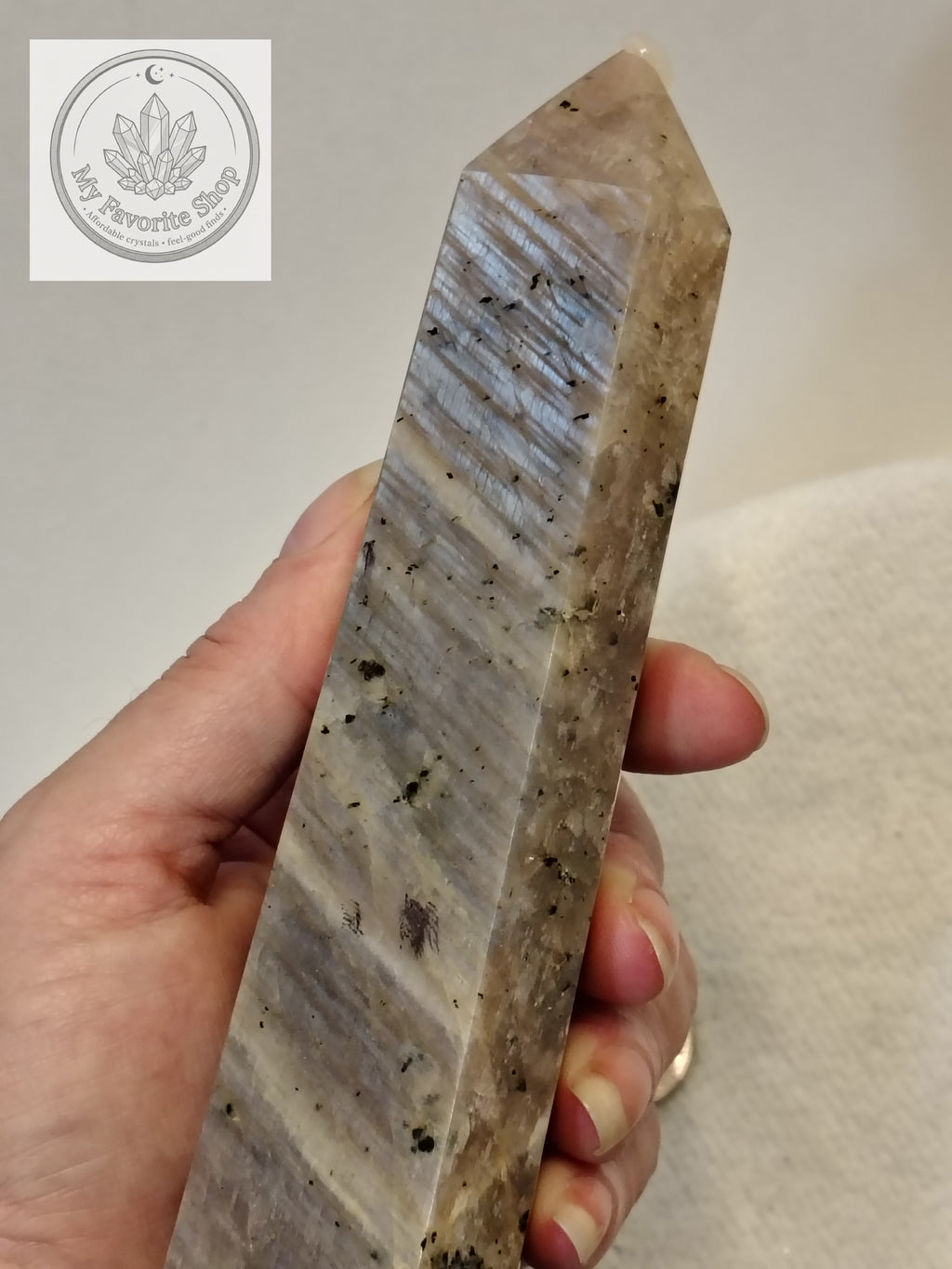Moonstone with Sunstone Tower – Blue & Golden Flash