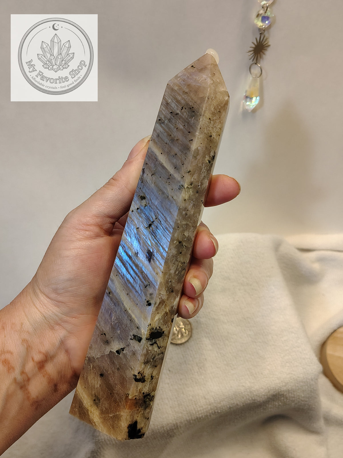 Moonstone with Sunstone Tower – Blue & Golden Flash