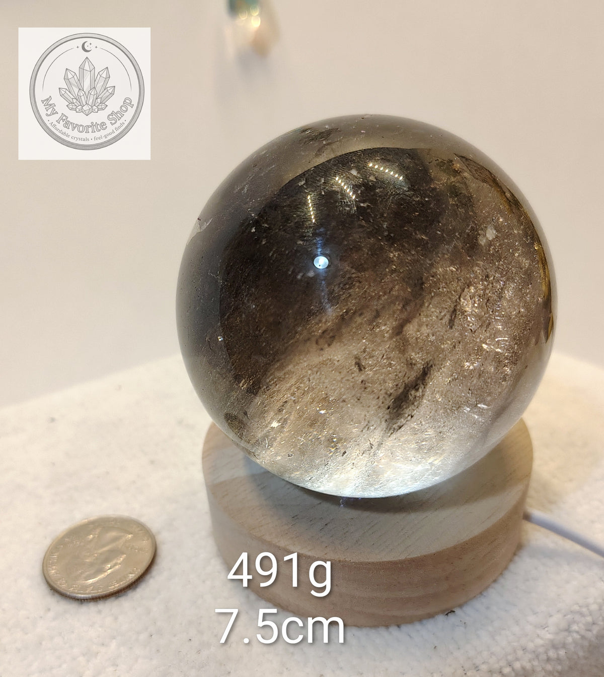 Dark Smokey Quartz Sphere with Internal Rainbows & Veiling 🔮