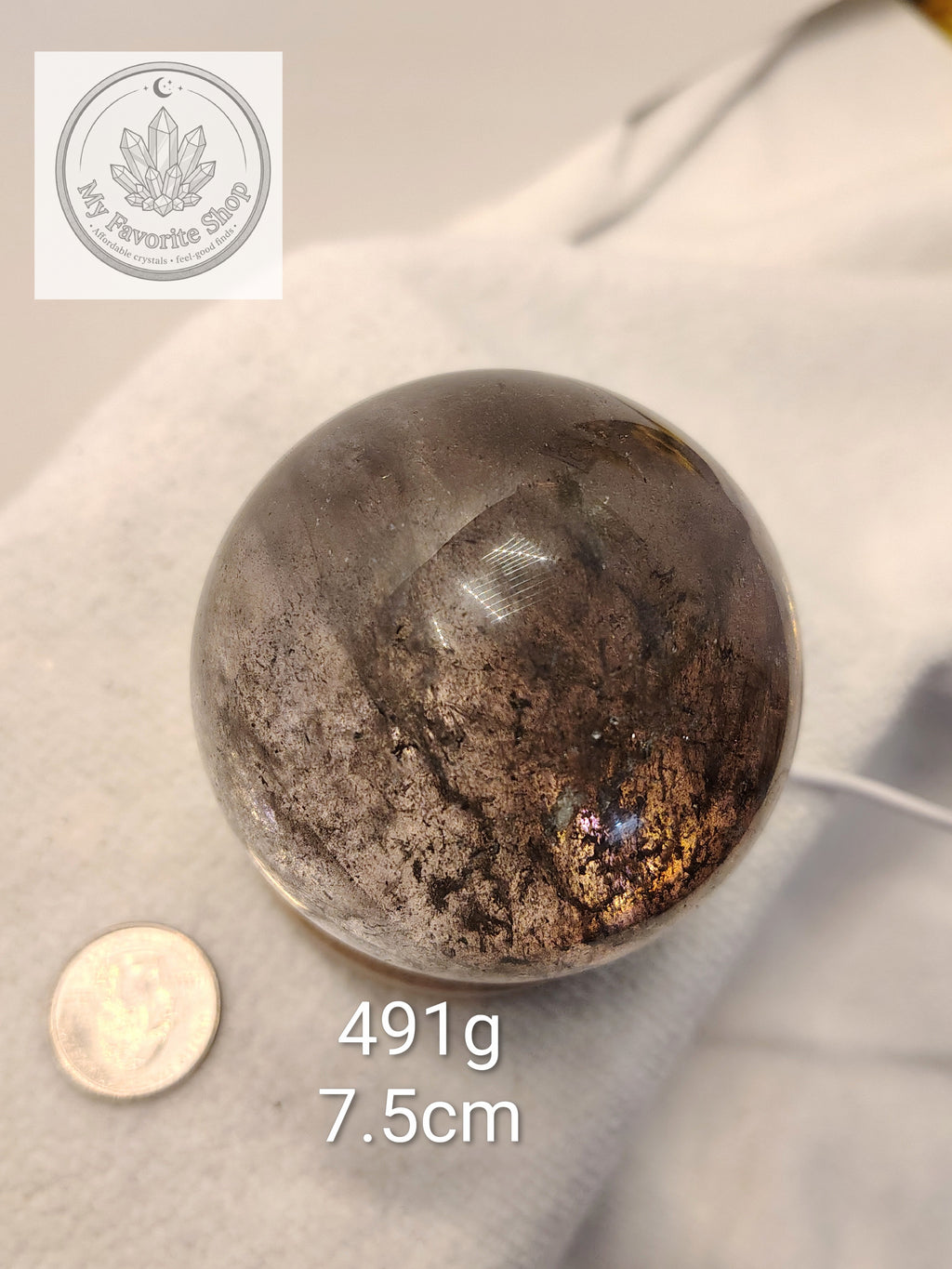 Dark Smokey Quartz Sphere with Internal Rainbows & Veiling 🔮