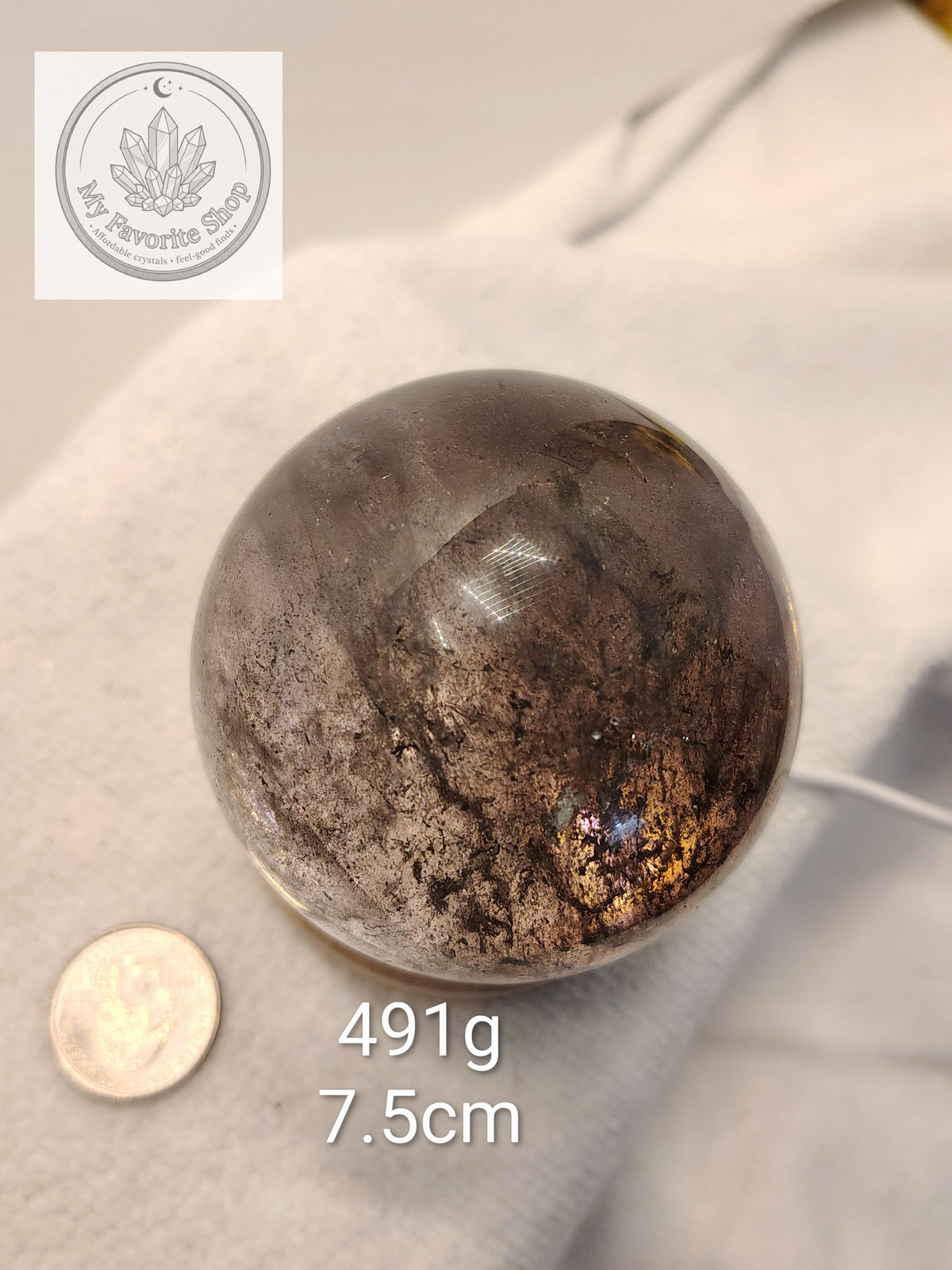 Dark Smokey Quartz Sphere with Internal Rainbows & Veiling 🔮
