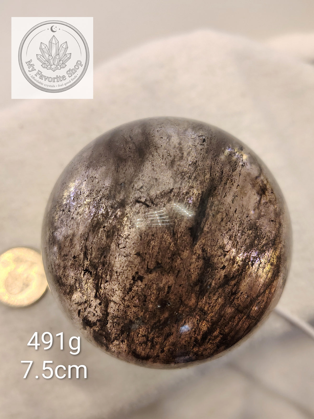 Dark Smokey Quartz Sphere with Internal Rainbows & Veiling 🔮