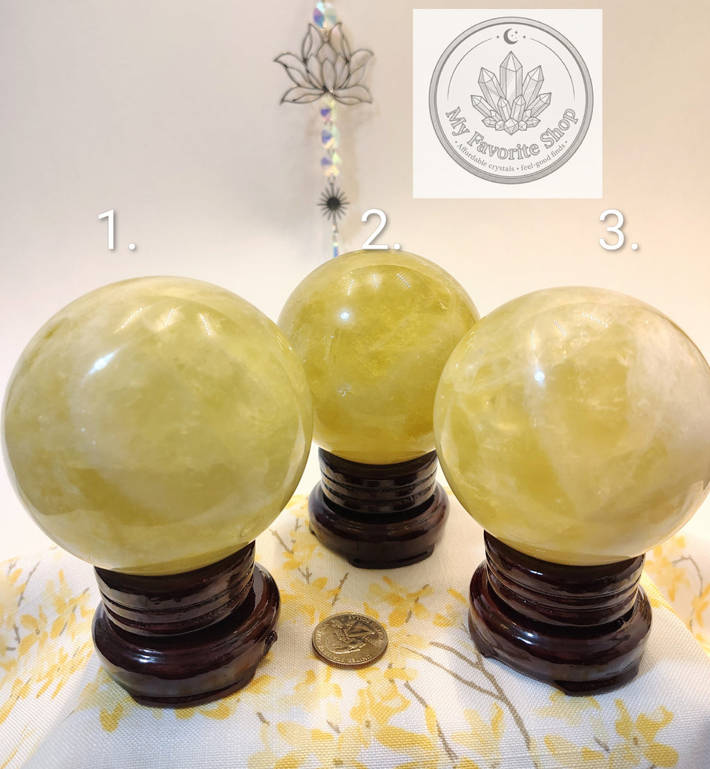 Natural Lemon Quartz Spheres – Bright & Radiant Solar Energy