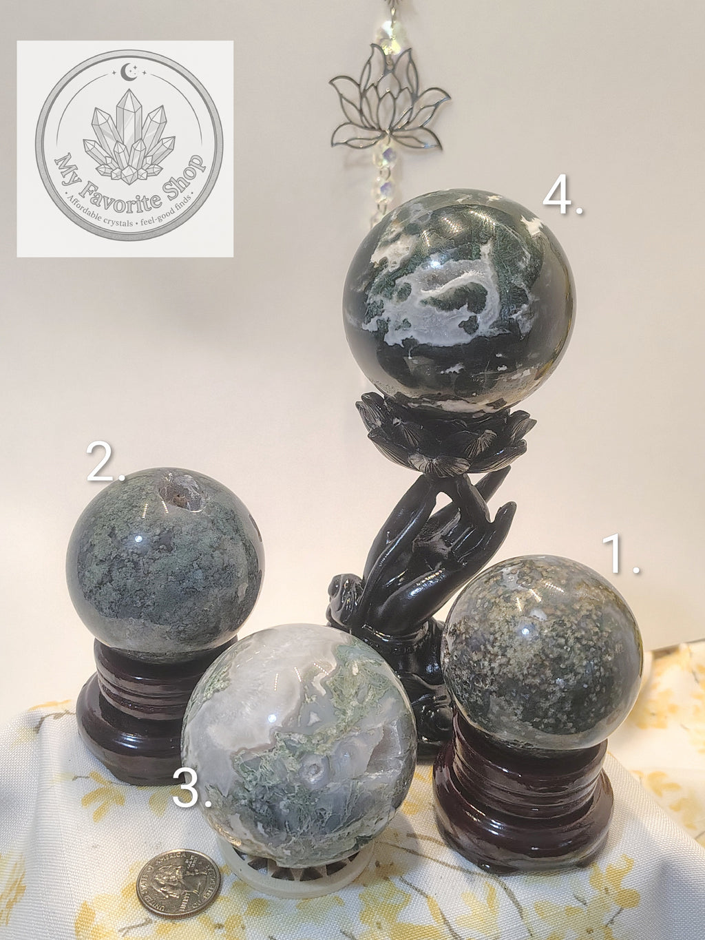 Lush Garden Moss Agate Spheres with Druzy Vugs