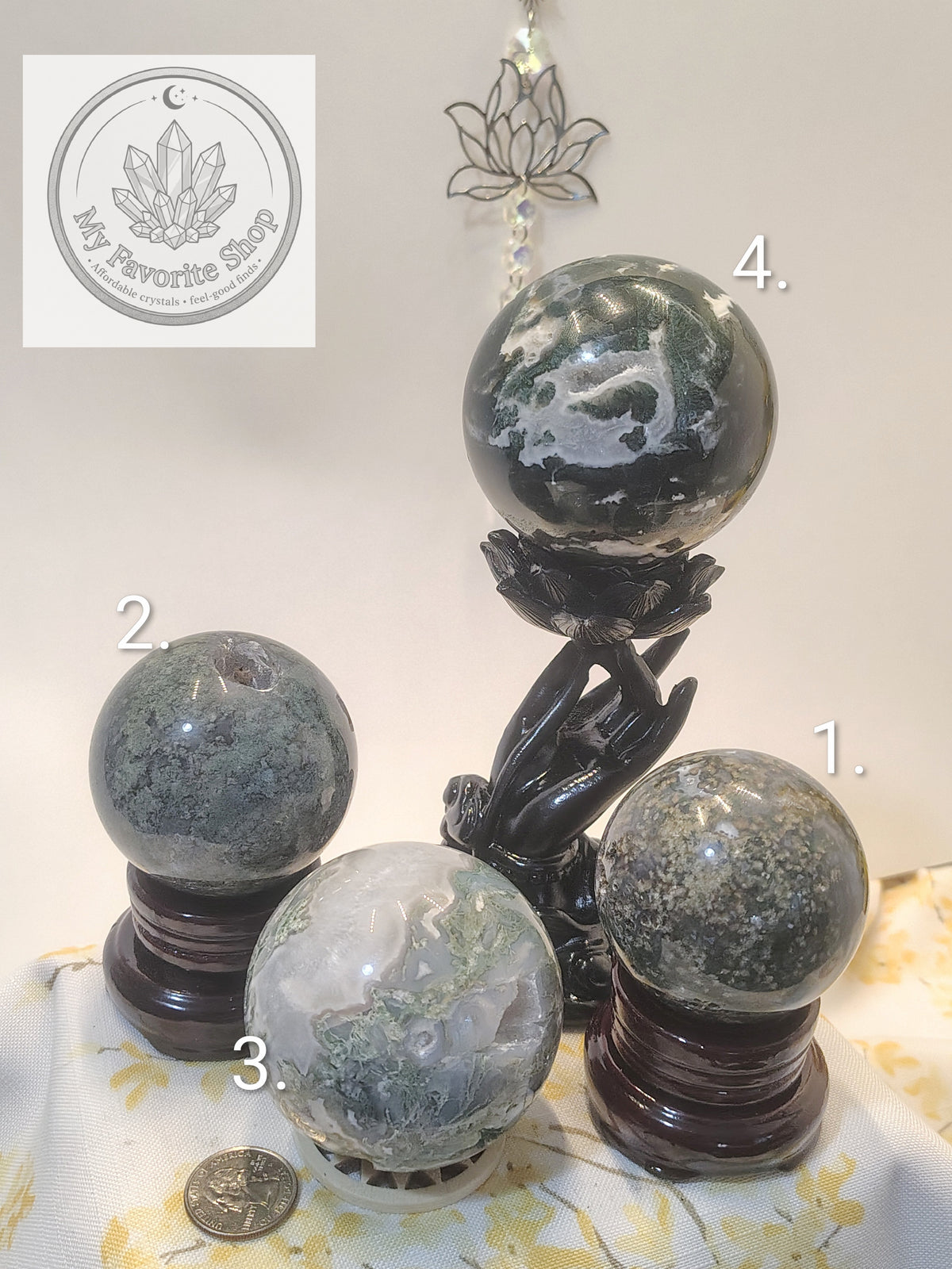 Lush Garden Moss Agate Spheres with Druzy Vugs