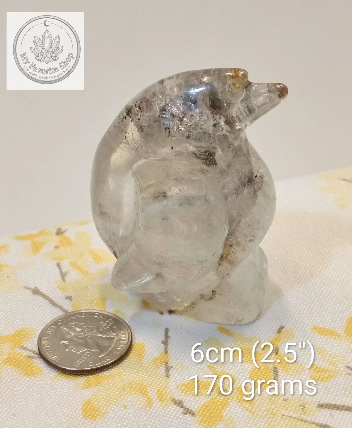 Enchanted Lodolite Penguin Carving | Natural Garden Quartz 🐧