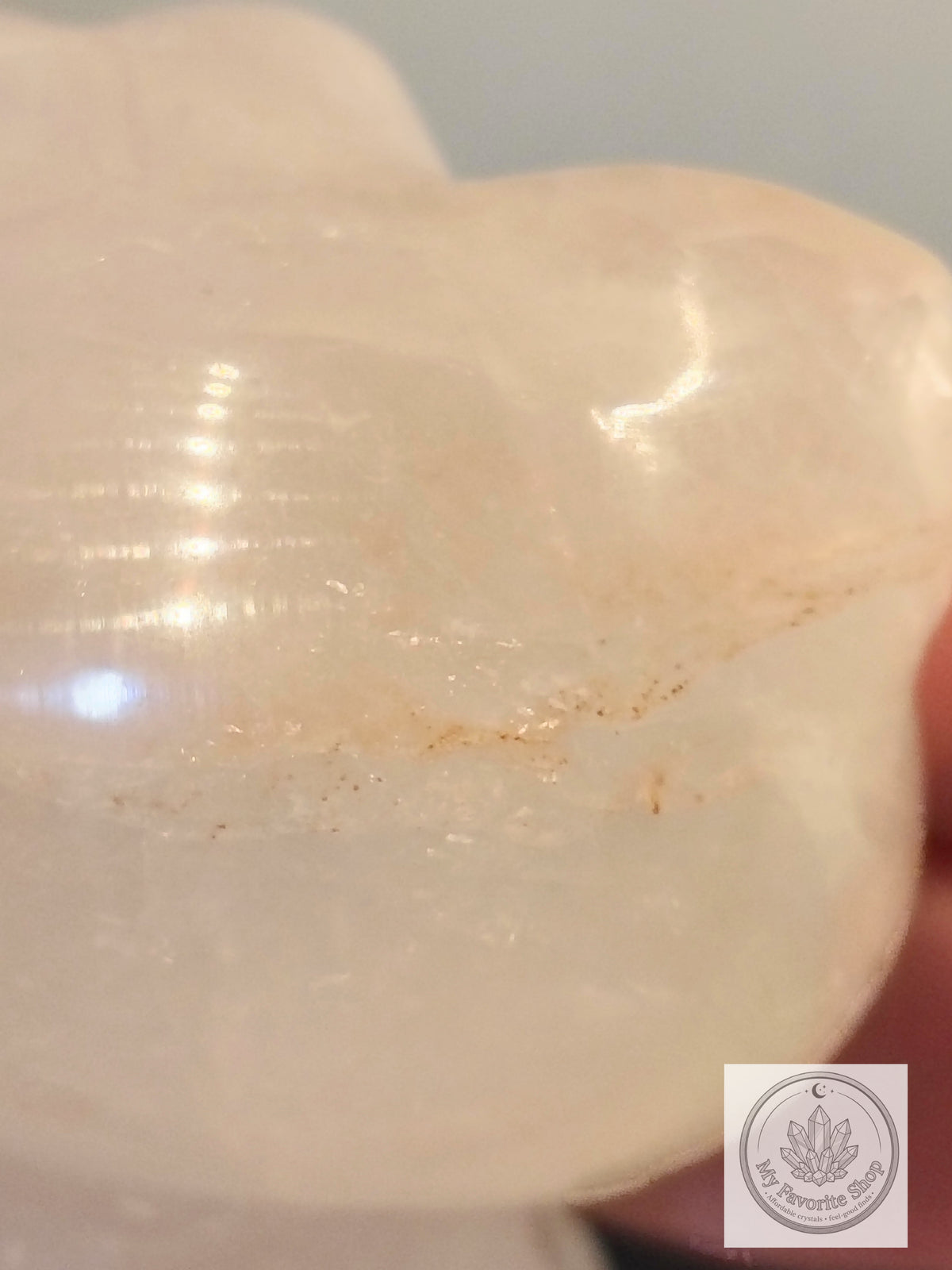 Hand-Carved Quartz Hello Kitty Figurine – Hematoid Whisps & Hidden Rainbows